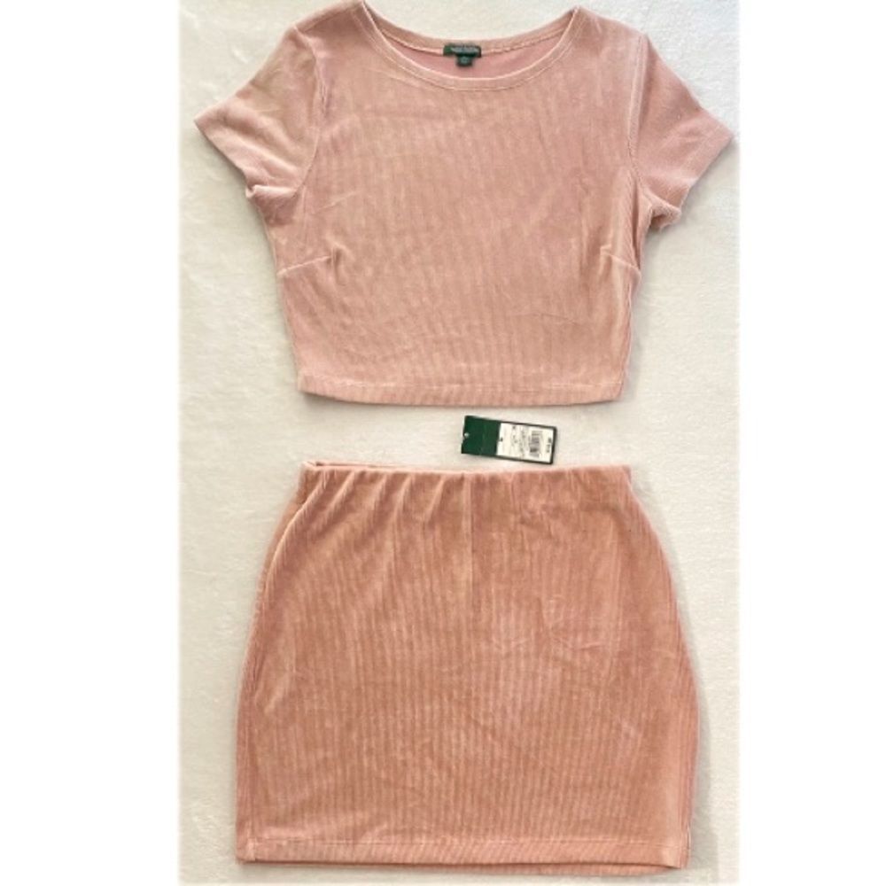 Pink Corduroy S Crop Top and NWT M Mini Skirt Set by Wild Fable